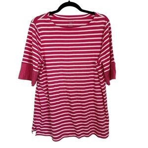 White Stag Women’s Elbow Length Short Sleeve Pink & White Stripe Top Sz XL GUC